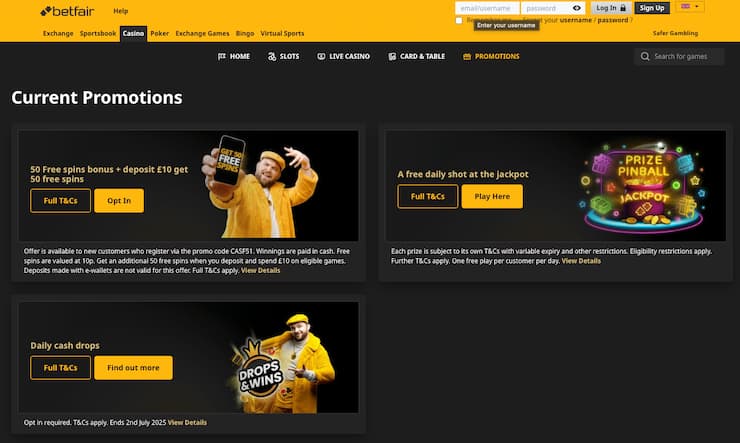 Featured promos on BetFair, a top online sports betting option among the best online casinos UK players can access.